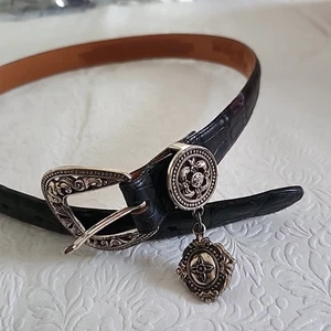 Vintage Brighton Gürtel Museum Collection Topf Leder Silber Platte Medaillon Charm Gr. L - Bild 1 von 6
