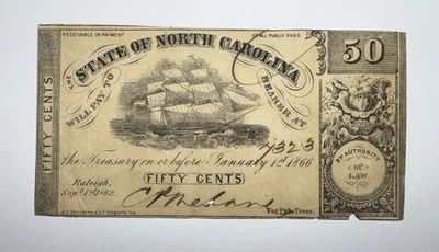 State of North Carolina Confederate 50 Cent Note January 1st, 1866 - Image 1 of 2