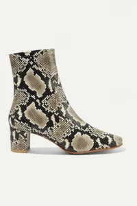 By Far Sofia Snakeskin Animal Print Python Ankle Leather Block Heel Zip Boots 38 - Picture 1 of 7