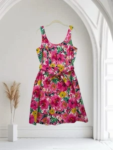 AK Anne Klein Dress Women’s Size 8 Floral Fit & Flare Belted Cotton Stretch $139 - Picture 1 of 22