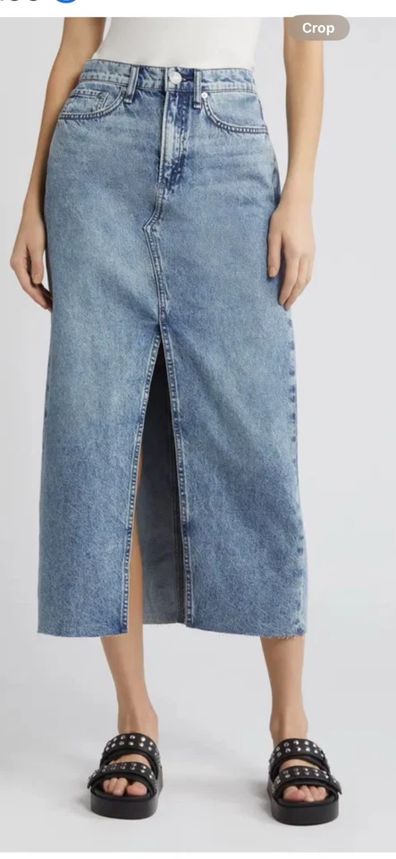 Falda midi Clara azul denim Rag & Bone para mujer lavado medio talla 24 Foto 1 de 4
