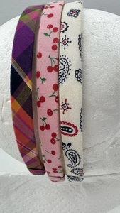 3 France Luxe L. Erickson Fabric Headband Hair Band Plaid Cherries Paisley - Picture 1 of 7