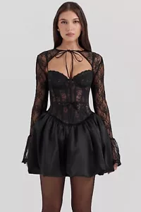 HOUSE OF CB 'Beauty' Black Lace Puffball Mini Dress L 12/14 3086 - Picture 1 of 9