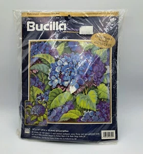 BUCILLA #4759 Blue Hydrangea Needlepoint Kit Picture/Pillow Vintage New - Picture 1 of 4