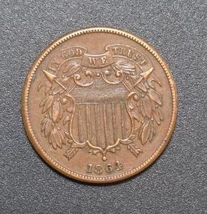 1864 Two Cent Piece Large Motto    AU  G5 - Picture 1 of 2