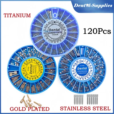120 Posts Conical Screw Post Kit Dental Titanium/Gold/S.S Plated Root Canal Pins - Image 1 of 4