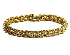 14k yellow gold 1.60ct SI3 H round diamond rope bracelet 16.8g 7 1/4" womens