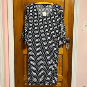 Lauren Ralph Lauren Blue White Print Mod Wide Half Sleeve Mini Dress Women’s Med - Picture 1 of 6