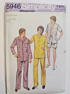 Pajamas Sleep Shirt Pants Shorts Mens M 38 40 Simplicity 5946 Sewing Pattern VTG - Image 1 of 4