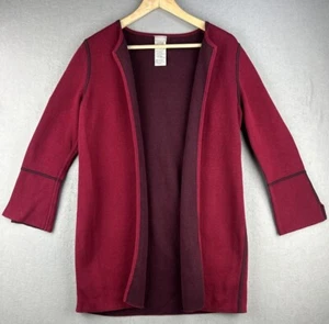 Chicos Women's Sweater Size 1 Long Chunky Cardigan Sweater Jacket Burgundy - Picture 1 of 7