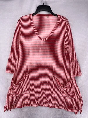 Удобная женская рубашка-туника США XS рукав 3/4 в полоску с карманом - Изображение 1 из 4