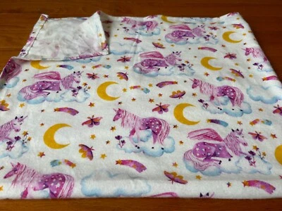MANTA BEBÉ FRANELA HECHA A MANO 35x42 pulgadas XL "Unicornios" Foto 1 de 3