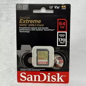 SanDisk 64GB Extreme SDXC 170MB/S U3 V30 4K SD Class 10 Memory Card SDSDXV2-064G - Picture 1 of 2