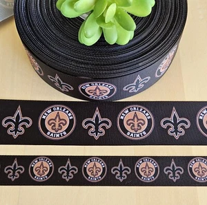 7/8 & 1.5" (1YD) New Orleans Saints Football Grosgrain Ribbon Lanyard Cheer Bow - Picture 1 of 1
