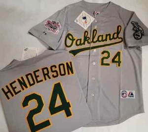 Majestic 1989 Oakland A's RICKEY HENDERSON World Series Baseball JERSEY WHT GRAY - Picture 1 of 3
