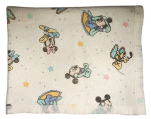 Dundee Baby Mickey Mouse Pastel Flannel Blanket Nylon White Minnie Pluto Stars  - Picture 1 of 6