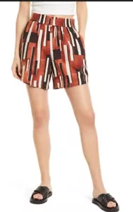 TREASURE & BOND Linen Viscose High-Rise Wide Leg Shorts Tribal Print Women XS - Picture 1 of 13