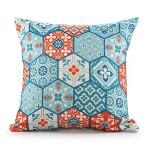 20 X 20 Blue Zippered Patchwork Indoor Outdoor Throw Pillow - Picture 1 of 1