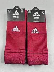 2 Adidas 5 Star Team Crew Socks Maximum Cushioned Mens Size XL 12-15 Burgundy - Picture 1 of 6