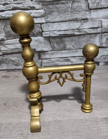 Vintage 8.5" Brass Fireplace Cannonball Andiron Hearth Decor Cover