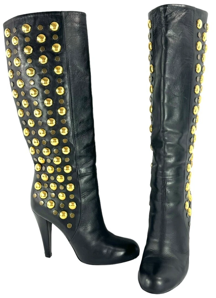 GUCCI Babouska 铆钉中筒女式靴子意大利制造 38.5 - 8.5 US — 第 1/4 张图片