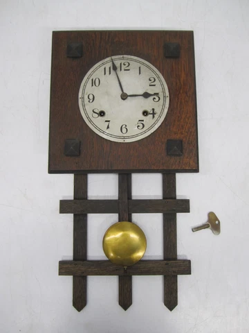 Antique National Clock Co Mission Arts Crafts Wall Clock Wood Oak As Is Cover
