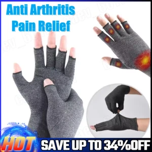 Pain Relief Gloves Compression Fingerless Anti Arthritis Finger Brace Support - Picture 1 of 13