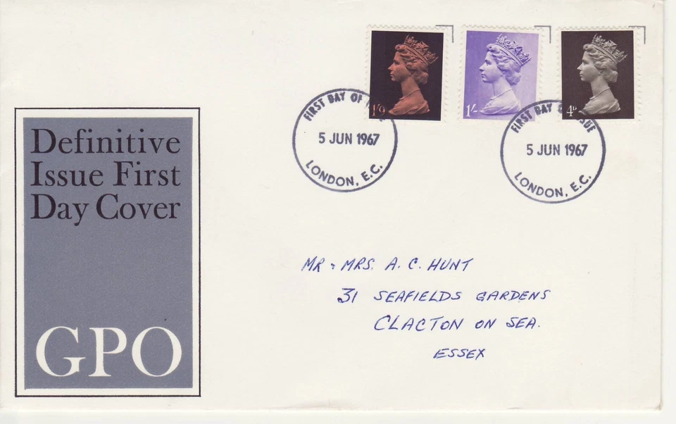 GB Stamps First Day Cover Machin Definitives 4d, 1s & 1'9s  FDI London 1967 - Image 1 of 1