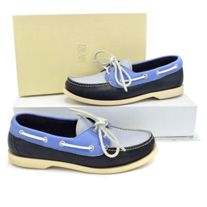 Escada Sport Casual Light/Dark Blue Multi Leather :ace Up Boat Shoe Flats sz 9 - Picture 1 of 7