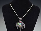Vintage Barse Multi Color Turquoise Marcasite Cross Sterling Silver 925 Necklace