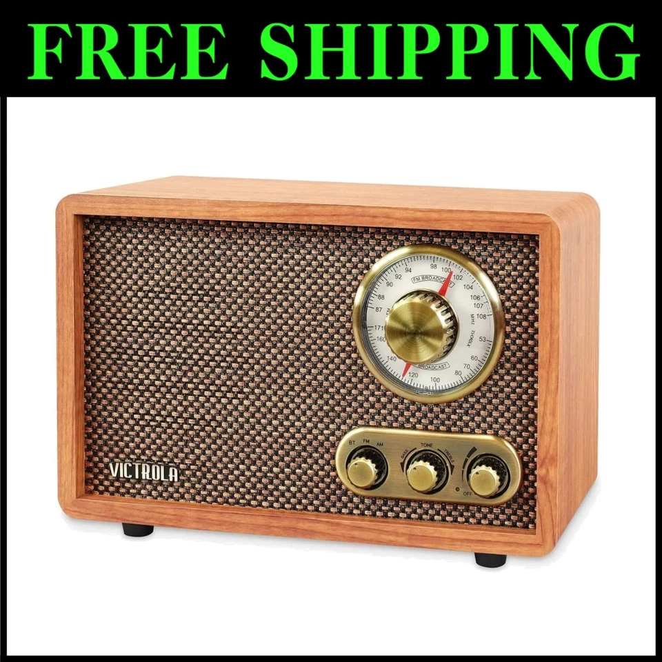 Retro Wood Bluetooth Radio, AM/FM Tuning, Bass Control - Image 1 of 4