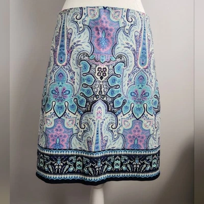 Falda Talbots Rosa Y Azul Mykonos Paisley Línea A - 6p Foto 1 de 4