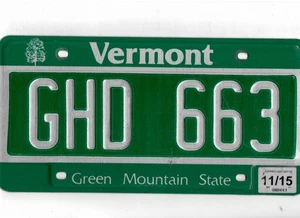 VERMONT passenger 2015 license plate "GHD 663" - Picture 1 of 1