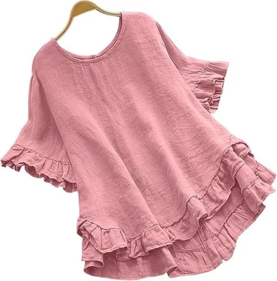 Womens Linen Cotton Ruffles Tops Summer Casual - Size L - Image 1 of 4