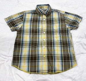 Drill Clothing Boys Size S 8 Button-Up Shirt Yellow Teal Blue Brown Plaid - Picture 1 of 5