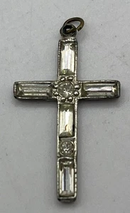 Vintage Sterling Silver Clear Rhinestone Cross- 1” Long- 2 Small Diamonds? - Picture 1 of 3