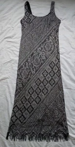 Vintage S.L. Fashions Black Silver Flapper Gothic Maxi Dress Fringe Size 8 - Picture 1 of 10