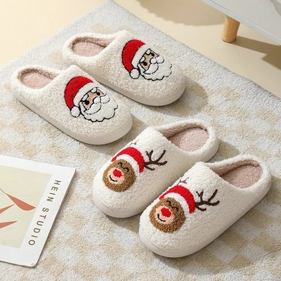 Lindas pantuflas de algodón de Papá Noel de dibujos animados de Navidad para mujer Foto 1 de 4