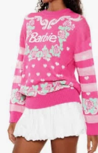 Barbie Forever 21 Collab maglione donna taglia S rosa caldo floreale Gilrhoodcore nuovo con etichette - Foto 1 di 12