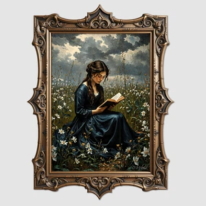 Moody Signed Painting Print Dark Academia Victorian Flower Field Book Wall Art  - Picture 1 of 35