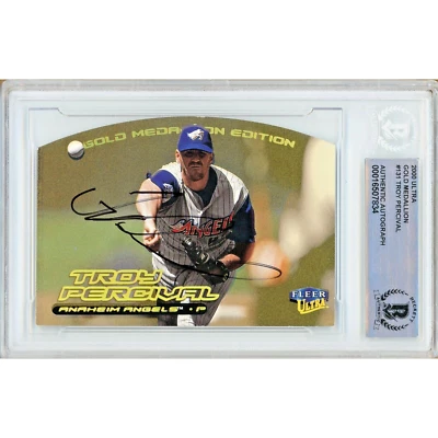 Troy Percival Signed 2000 Ultra Gold Medallion #131 Angels Card Beckett BAS Slab - Image 1 of 4