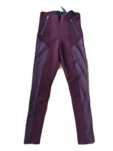 H&M MAROON STRETCH KNIT FAUX LEATHER PANEL LEGGINGS TROUSER XS UK 8 EU 34 BNWT - Picture 1 of 8