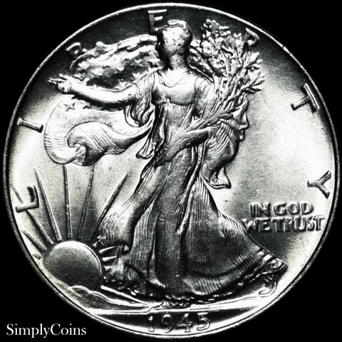 1945 Walking Liberty Half Dollar AU About Uncirculated US Silver Coin MQ Cover