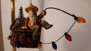 Resin Santa Fishing On Basket ~ Christmas Ornament ~ Excellent Condition - Picture 1 of 8