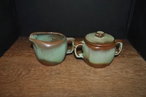 Frankoma Prairie Green Creamer And Sugar - Picture 1 of 6