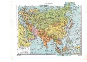 ASIA CARTINA GEOGRAFICA F.M.B. 36,3 X 28,2 PLASTIFICATA VINTAGE - Picture 1 of 2
