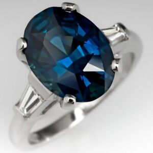 4.7 Carat Oval Shape Dark Blue Color Sapphire Women's 925 Sterling Silver Ring