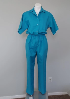 复古 80 年代连体短袖实用风格纽扣连身裤  — 第 1/4 张图片