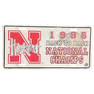 Vintage 1995 Back To Back Nebraska National Champs Metal License Plate - Picture 1 of 2