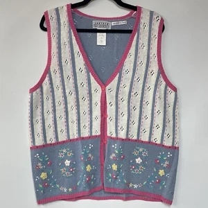 Jantzen Womens 1X Sweater Vest Embroidered By Hand Knit Cottage Feminine Teacher - Picture 1 of 7